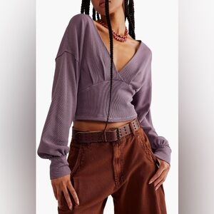 Free People Ribbed V-Neck Long-Sleeve Cropped Top